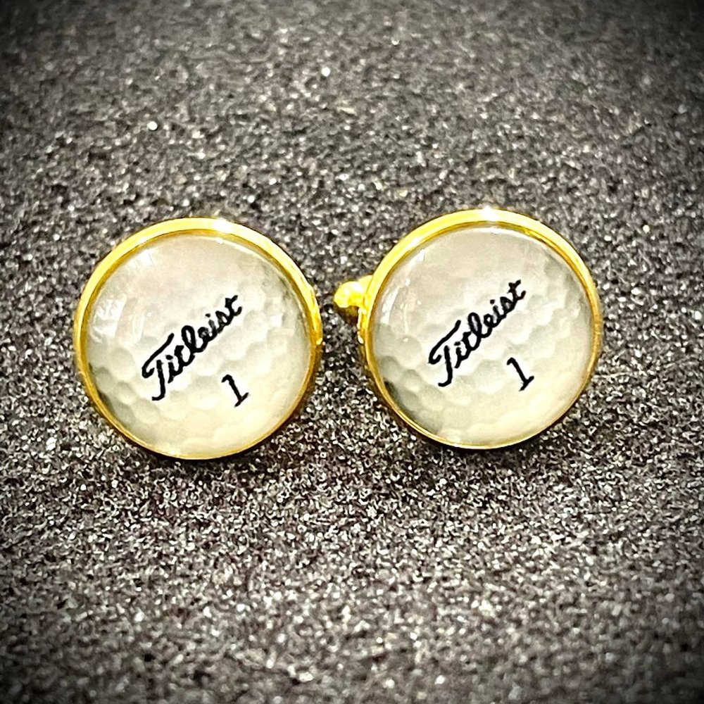 Titleist Golf Ball Cufflinks Gold Set of 2 Cuff Links NEW Golfer Designer